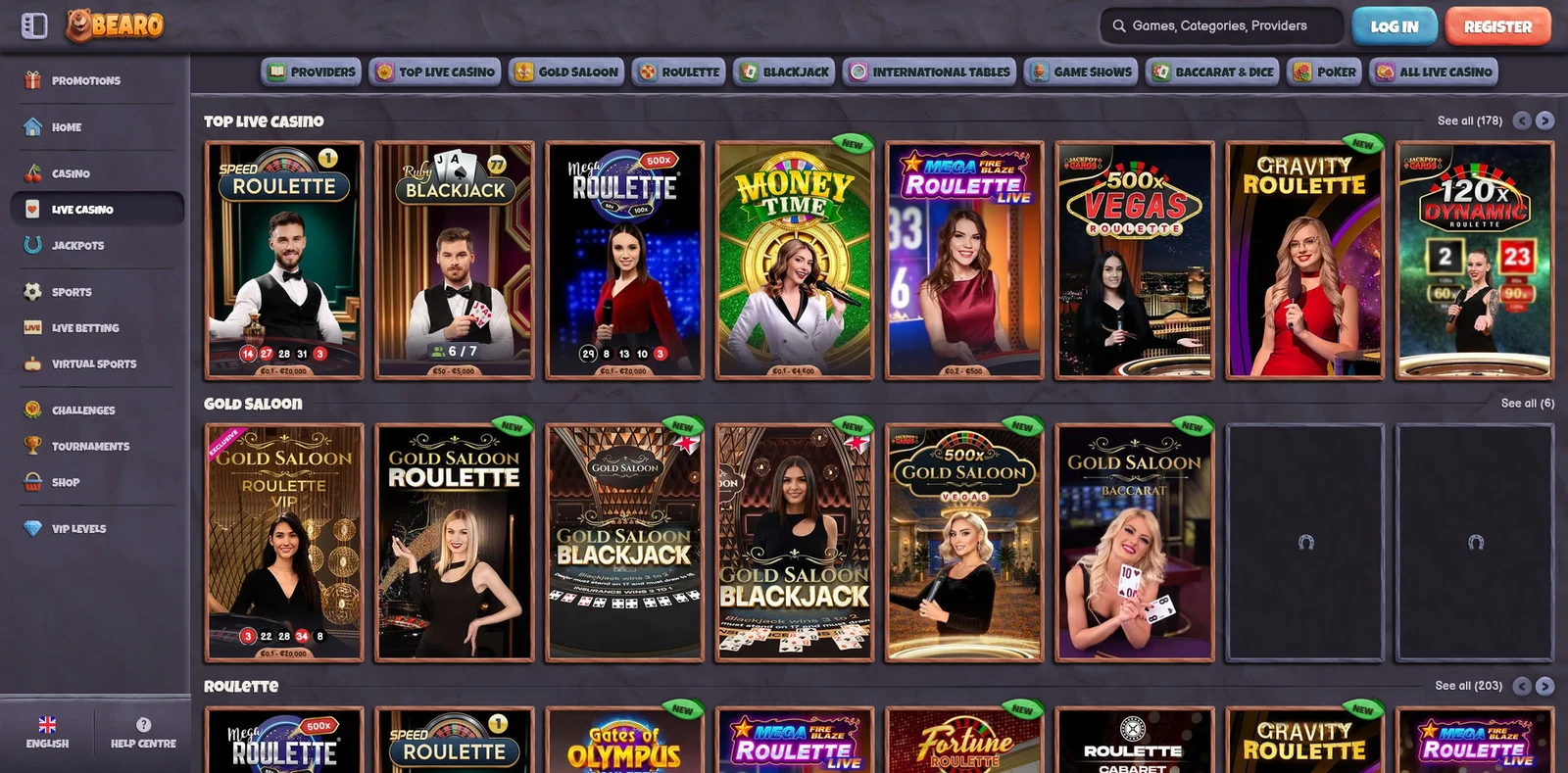 Live casino — Bearo Casino