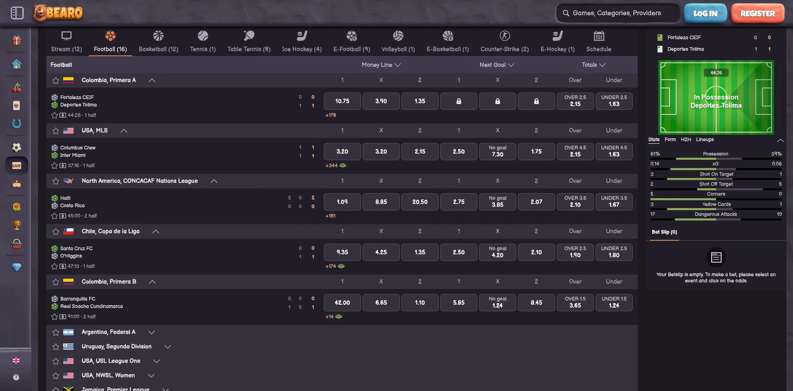 Live betting — Bearo Casino